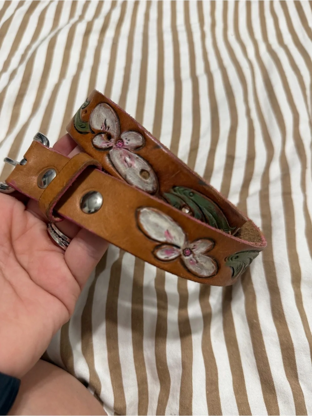 Hand-Tooled Brown Leather Floral Belt - Baby Cowgirl Belt